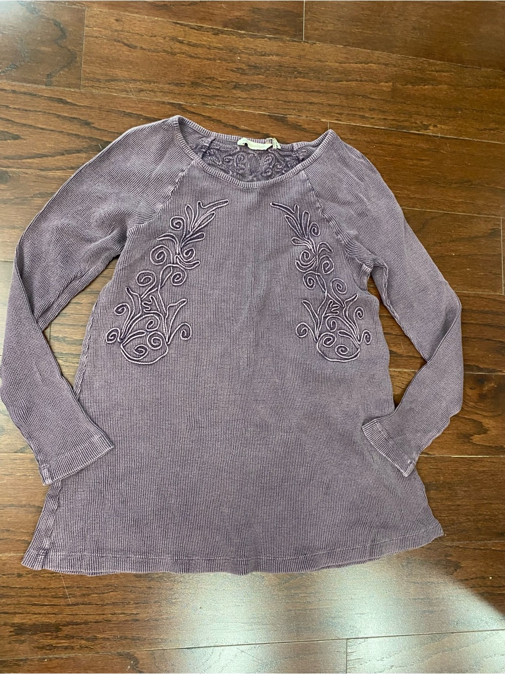 Soft Surroundings Camden Waffle Knit Thermal Top S Purple Boho Embroidered